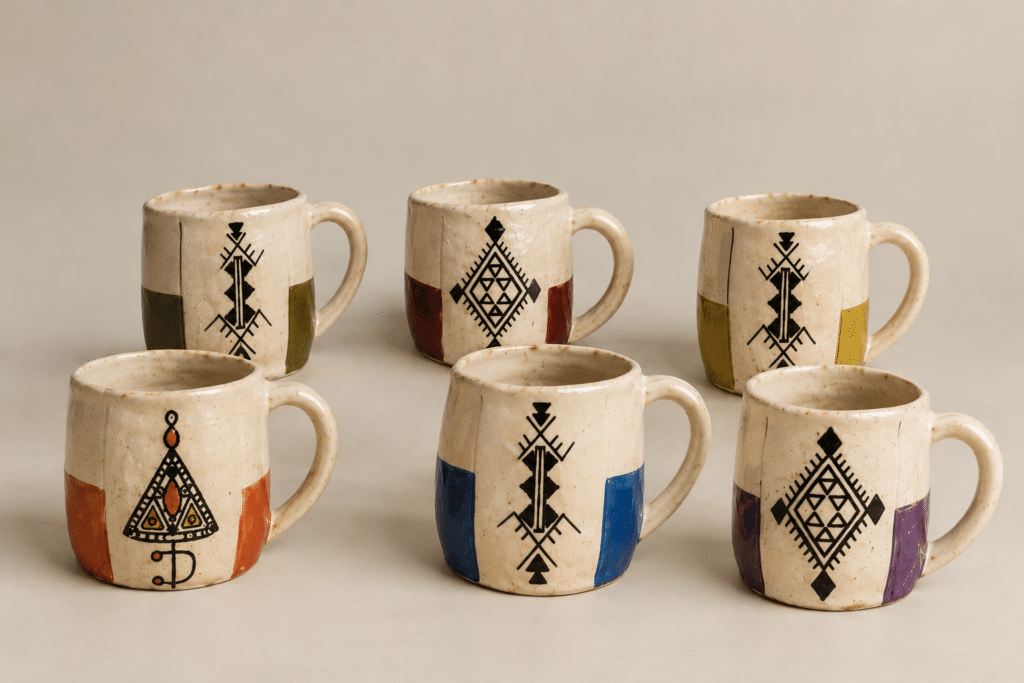 Hand-Painted Berber Symbol Mugs – Mixed Set of 5 or 10 | Safi Ceramic