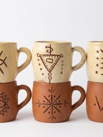 Hand-Carved Berber Symbol Mugs – Mixed Set of 6 or 12 | Safi Ceramic