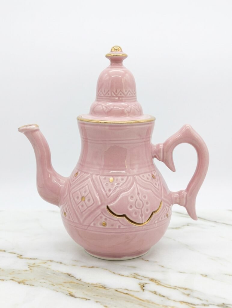 Moroccan Ceramic Teapot with Relief Pattern – Pink | Safi Ceramic