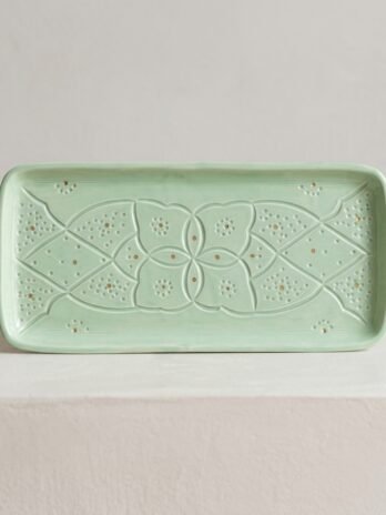 Rectangular Ceramic Plate with Carved Relief Pattern – Rachid, Safi